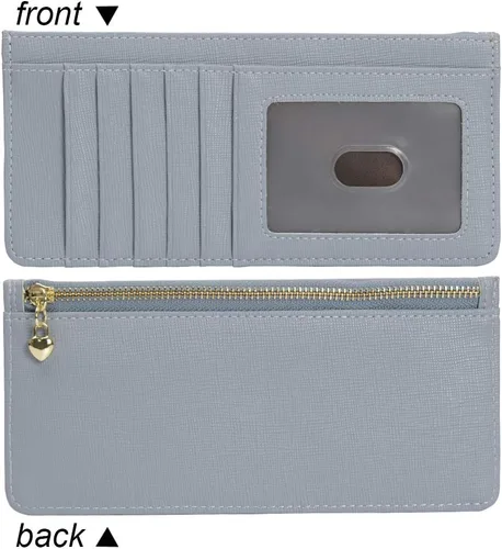 Vista 2 de Cartera para tarjetas de crédito para mujer, delgada y larga, con bolsillo con cremallera para efectivo, monedas, recibos, tarjetas