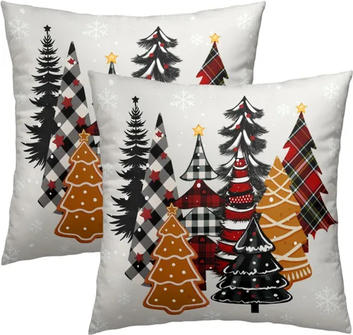 Vista 33 de Fundas de Almohada de Bosque de Pinos 22x22 Juego de 2, Fundas de Almohada Decorativas de Árboles de Abeto y Cedro Verde Nieve Beige de Invierno
