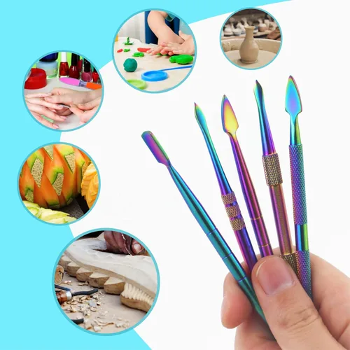 Vista 6 de YETOOME Juego de 6 herramientas de tallado de cera con recipiente de silicona de 0.2 fl oz (0.2 fl oz) y funda de metal portátil, herramienta