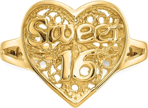 Vista 5 de Anillo de oro amarillo de 14 quilates con diseño de corazón dulce de 16 quilates