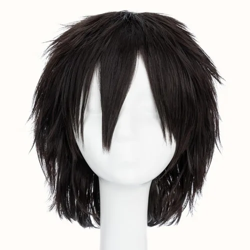 Vista 3 de Peluca de pelo completo unisex suave abultada lisa para cosplay, disfraz de anime, Café Oscuro