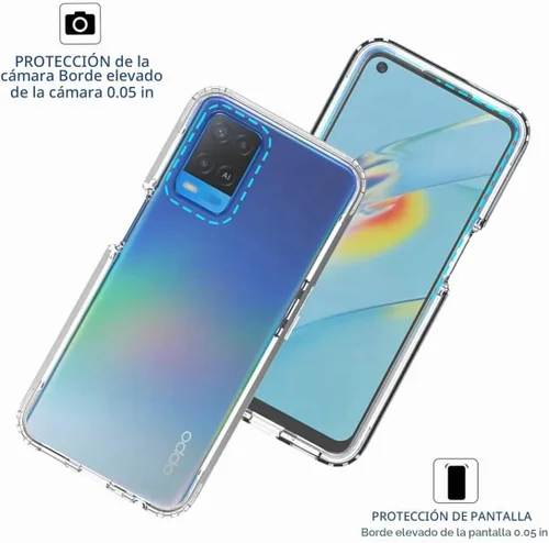 Vista 2 de Funda para teléfono para Oppo A54 4G, CPH2239 con protector de pantalla de vidrio templado, carcasa protectora de cuerpo completo transparente