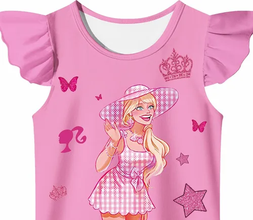 Vista 2 de Vestido de película de muñeca, disfraz de cumpleaños rosa para disfraz de fiesta de niños