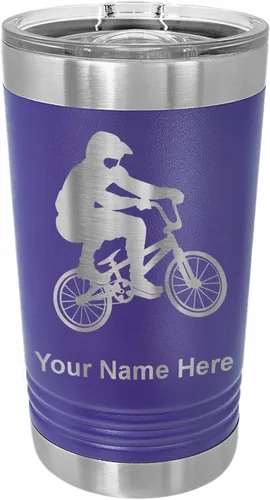 Vista 20 de LaserGram Vaso de pinta aislado al vacío de 16 onzas, conductor BMX, grabado personalizado incluido (negro) Engraved Gift for BMX Rider, Vacuum