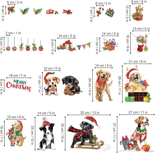 Vista 5 de decalmile Adhesivos de ventana de Navidad para perros y cachorros, reutilizables, para mascotas, perros, Navidad, doble cara, impresos, calcomanías