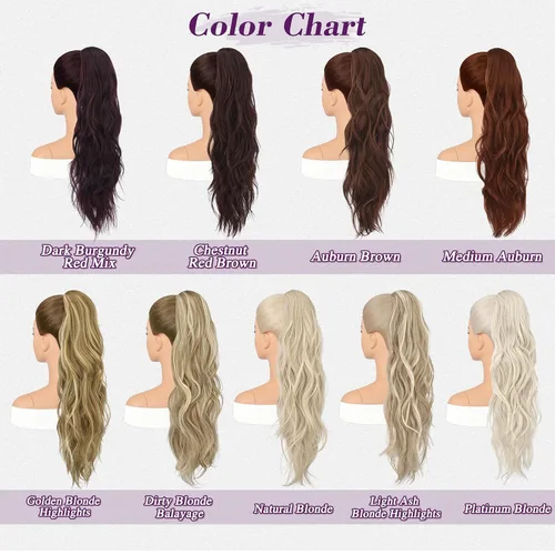 Vista 7 de BARSDAR 25 Inch Synthetic Dual Claw Clip Auburn Brown Loose Wavy Ponytail