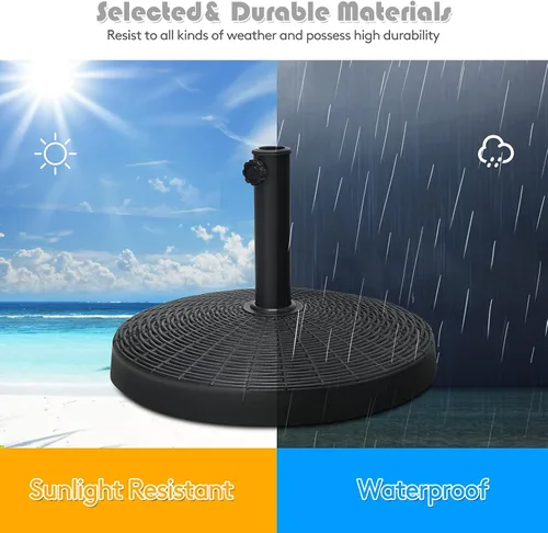 Vista 7 de Tangkula Base de sombrilla de patio de 49 libras, soporte de sombrilla de 20.5 pulgadas con diseño de ratán, perilla ajustable, soporte redondo