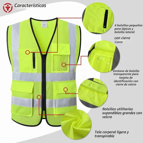 Vista 4 de Chaleco de seguridad reflectante para hombres y mujeres, chaleco de construcción que cumple con el estándar ANSI/ISEA 173-amarillo