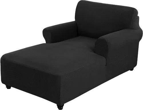 Vista 8 de Funda ajustada para sofá chaise lounge - Funda elástica para chaise de doble brazo con protector (Rojo vino, cuadros pequeños)