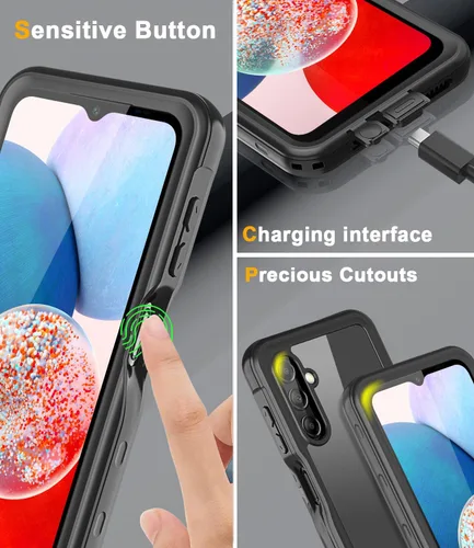 Vista 6 de Funda impermeable para Samsung Galaxy A14 5G, protector de pantalla integrado, cuerpo completo de 360°, resistente a prueba de golpes, a prueba