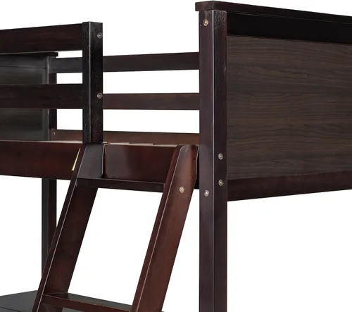 Vista 8 de Harper & Bright Designs Cama tipo loft individual con escritorio y 3 estantes, marco de cama tipo loft de madera maciza con escalera en ángulo