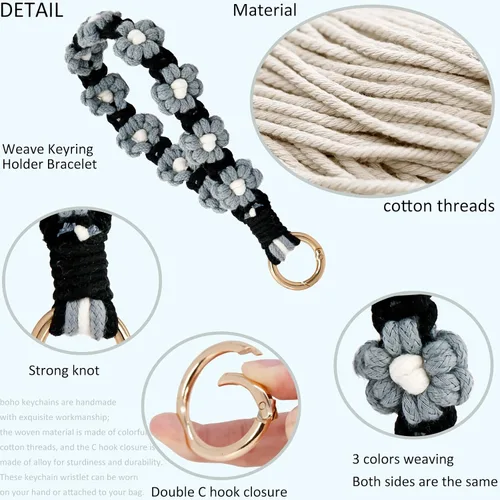 Vista 134 de BIHRTC Llavero de pulsera boho con soporte para lápiz labial, pulsera hecha a mano