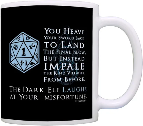 Vista 9 de Gaming Gifts D20 Dice Roll Critical Fail The Dark Elf Laughs Crit Fail Dados Taza Negro 15oz - Elfo Oscuro