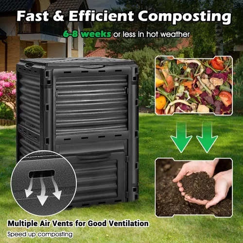 Vista 5 de Happygrill Contenedor de compostaje para exteriores, caja de compostaje con tapa superior con pestillo, compostador de 80 galones para desechos