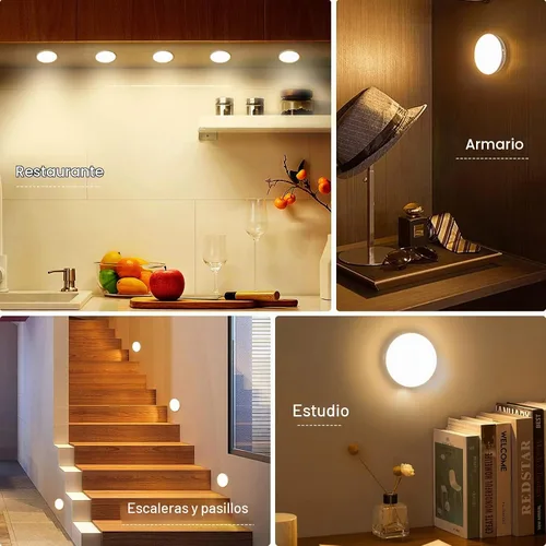 Vista 6 de 3 luces con sensor de movimiento, luz nocturna recargable (3000 K amarillo cálido) 8 LED, con cable USB y parche magnético, 3 modos, luz de pared