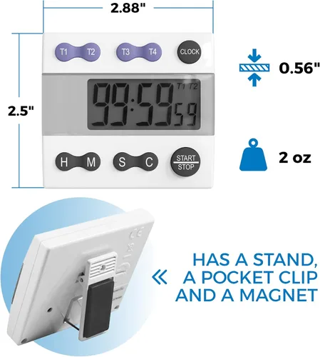 Vista 5 de Sper Scientific Temporizador de cocina digital portátil 810015 para cocinar y hornear con alarma fuerte, temporizador de 4 canales, laboratorio