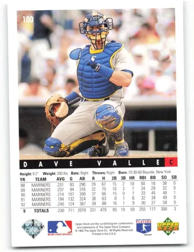 Vista 2 de Baseball MLB 1993 Upper Deck #100 Dave Valle VG Mariners