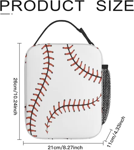 Vista 4 de Bolsa de almuerzo de béisbol para mujeres y hombres, lonchera reutilizable con aislamiento para el trabajo, oficina, escuela, picnic, bolsa portátil