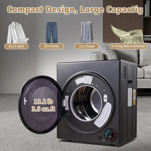 Vista 7 de CTT Secadora de ropa portátil de 3.5 pies cúbicos, secadora compacta de 1500 W para apartamento, secadora de ropa de carga frontal con bañera