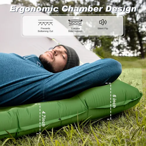 Vista 3 de Colchoneta de dormir para camping, extra grueso, 4.7 pulgadas, colchoneta inflable ultraligera e impermeable con colchón de aire integrado