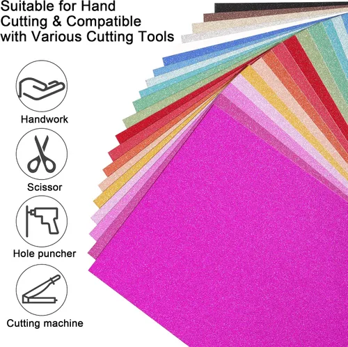 Vista 4 de 40 hojas de papel de cartulina con purpurina de 20 colores - 21,6 x 27,9 cm, 250 g/m²/92 lb, cartulina gruesa de peso pesado y colorida