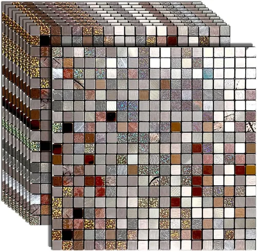 Vista 7 de Azulejos de Respaldo de Metal Despegar y Pegar para Cocina Decoración de Pared 3D Azulejos de Mosaico de Aluminio para Baño, 12"x12"x0.15