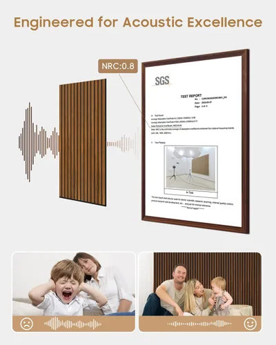 Vista 2 de Paneles de pared acústicos, 2 paneles de pared insonorizados de listones de madera 3D de 48 x 11 pulgadas, para decoración de interiores, reducción