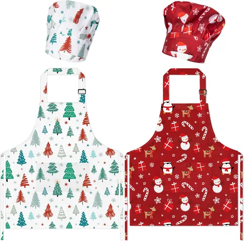 Vista 16 de Juego de 4 delantales y sombrero de chef para niños, regalo para niñas y niños, con palabras del alfabeto de animales, delantales ajustables