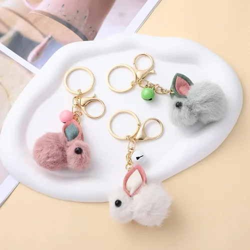 Vista 6 de GALPADA 3 piezas 2023 llavero con colgante de figura de conejo de peluche con diseño de conejo del zodiaco, regalo de Año Nuevo chino
