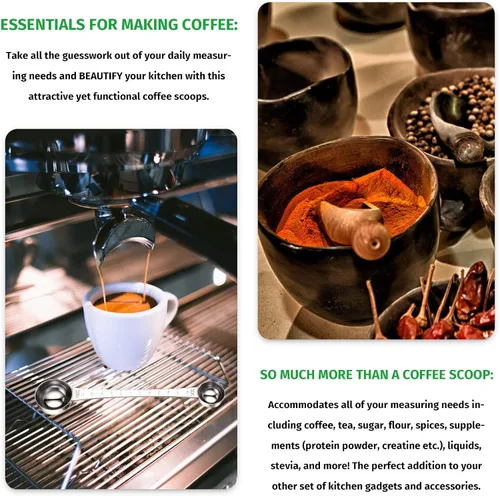 Vista 4 de 2 cucharadas de café con marca, 1 cucharada y 1 cucharadita de acero inoxidable para café medidora para preparación molida, té, azúcar y leche, 0.2
