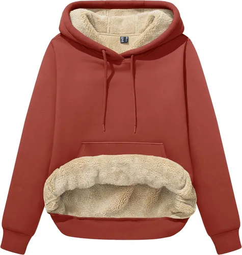 Vista 80 de MAGCOMSEN Sudaderas con capucha para mujer, con forro de sherpa, de vellón, para invierno, cálido, pesado, de algodón, con bolsillo
