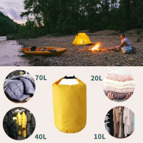Vista 5 de Bolsas secas impermeables, ultraligeras, bolsas impermeables de 10L/20L/40L/70L, saco superior enrollable para kayak, playa, rafting, canotaje