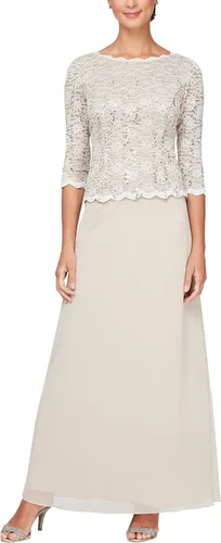 Vista 7 de Alex Evenings Vestido de una pieza con cuerpo de encaje elástico de mangas 3/4 para mujer Bordado de orquídea ahumada