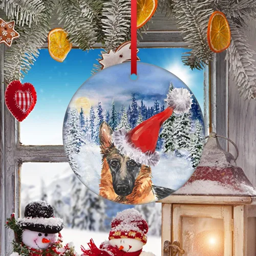 Vista 4 de Adorno de Navidad para bebé, pastor alemán 2023, adorno decorativo para colgar en el árbol, para decoración de perro, regalo de Navidad