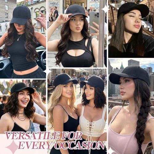 Vista 6 de SEGO - Gorra de béisbol con extensiones de cabello para mujer, resistente al calor, sintético, 6 pulgadas, ajustable, corta, recta, peluca