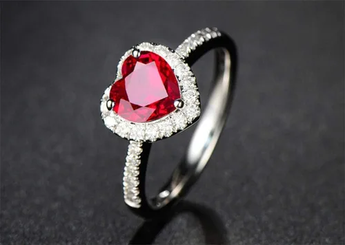 Vista 3 de Yaya Fashion - Anillos de boda clásicos para mujer, con forma de corazón de rubí rojo, chapado en plata 925, joyería fina para novia, accesorios