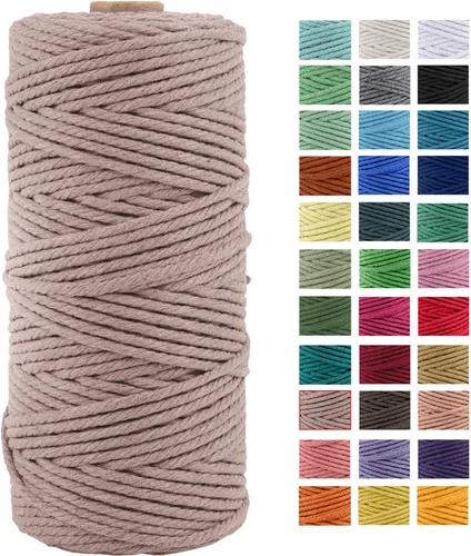 Vista 25 de Cordón de macramé de algodón natural grueso de 3mm x 109 yardas, cuerda de algodón trenzado de 4 hebras para macramé suave de color natural hecho a