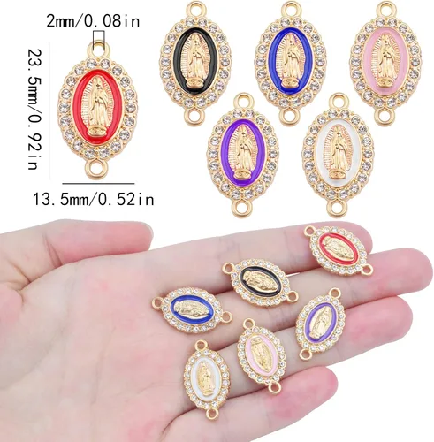 Vista 3 de 30 dijes de aleación esmaltados de la Virgen María, diamantes de imitación de Nuestra Señora, Medalla Milagrosa, Dijes de Crucifijo de conexión