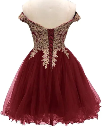 Vista 2 de Vestido corto de fiesta de graduación con apliques de hombros descubiertos para mujer, vestido corto para fiesta de graduación
