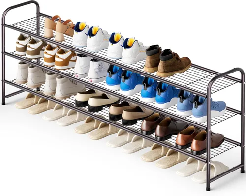 Vista 19 de KEETDY Organizador de zapatos largo de 2 niveles para armario, zapatero de metal para entrada, amplio estante apilable para zapatos con rejilla
