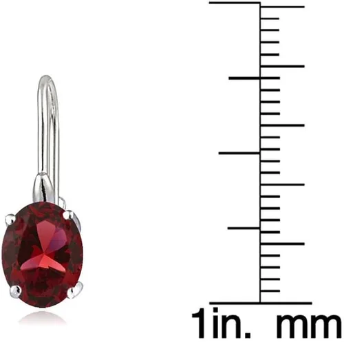 Vista 4 de Pendientes ovalados de plata de ley con piedra natal