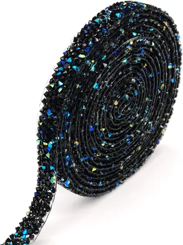 Vista 23 de Dowarm Cinta de diamantes de imitación de 3 yardas, rollo de cinta de diamantes de imitación, envoltura de malla con diamantes de imitación Negro