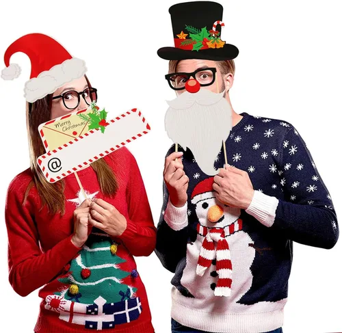 Vista 2 de SUNBEAUTY 28 piezas de accesorios de cabina de fotos de Navidad, suministros de fiesta de Navidad, accesorios de cabina de fotos para selfies
