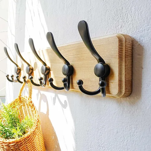 Vista 34 de Dseap Perchero de Pared Montado - 5 Ganchos Triangulares, Resistente, Perchero de Pared de Madera para Abriggos, Sombreros, Chaquetas, Ropa, Negro