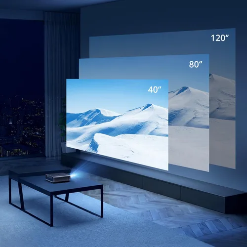 Vista 2 de Mini proyector con WiFi y Bluetooth, proyector láser portátil 1080P, corrección trapezoidal automática, enfoque automático, 400 lúmenes ISO, Smart