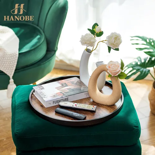 Vista 6 de Hanobe - Bandeja redonda decorativa de 18 pulgadas para mesa auxiliar, color marrón vintage Industrial Style, Large Circle Platters for Modern