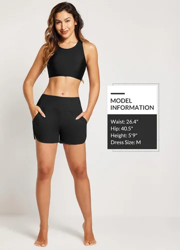Vista 6 de baleaf Traje de baño de cintura alta para mujer, de 3, 5, 7 pulgadas, de secado rápido, con bolsillos