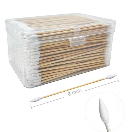 Vista 12 de 500 hisopos de algodón de 6 pulgadas con estuche de almacenamiento, hisopos de algodón resistentes sin pelusa con mango de bambú, hisopos de algodón