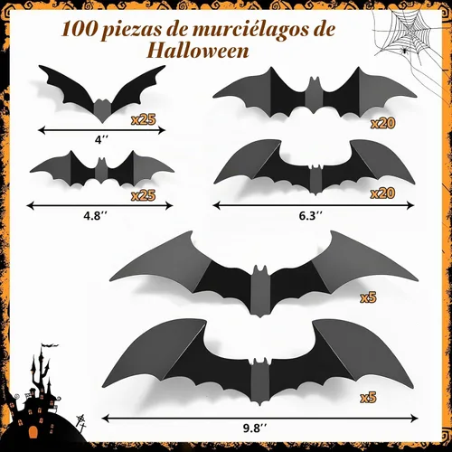 Vista 7 de LUDILO 120 piezas de decoraciones de murciélagos de Halloween, decoraciones de pared de Halloween, calcomanías de pared de PVC 3D, calcomanías