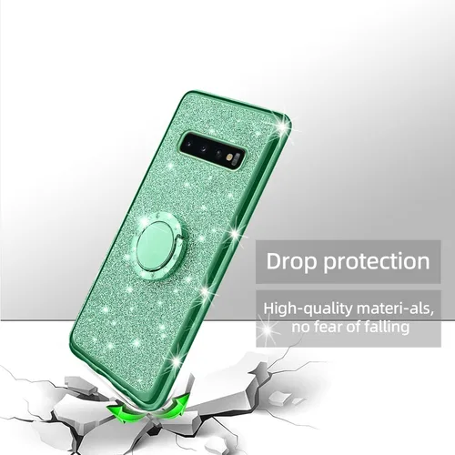 Vista 7 de Funda para S10 Plus, Galaxy S10 Plus para mujer, con purpurina, cristal suave, transparente, TPU de lujo, bonita funda protectora con correa de pie